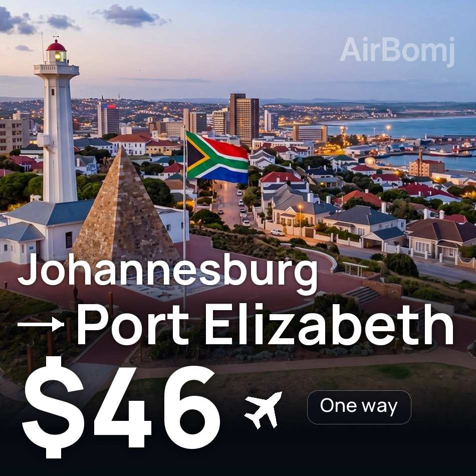 Biglietto aereo: Johannesburg — Port Elizabeth, $46