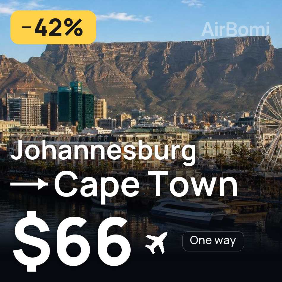 Biglietto aereo: Johannesburg — Città del Capo, $66