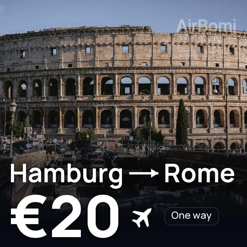 Billete de avión: Hamburgo — Roma, €20