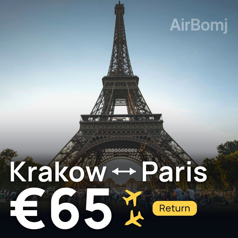 تذكرة طيران: كراكوف — باريس، €65