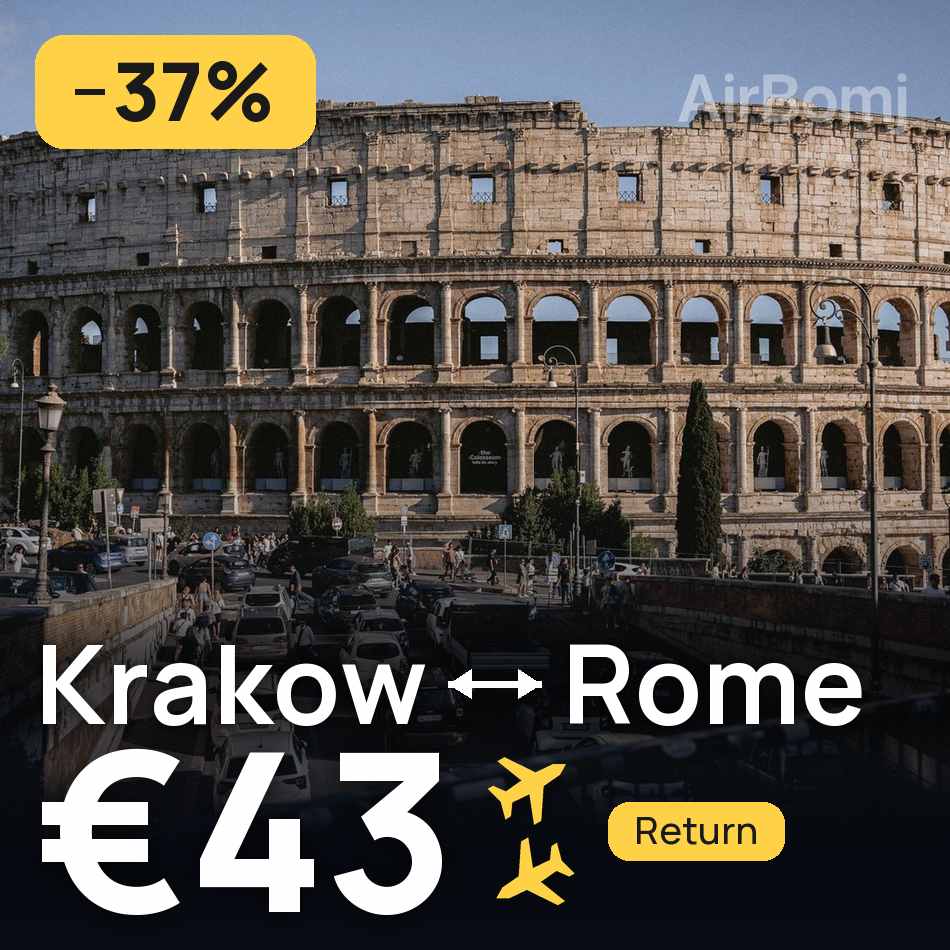 تذكرة طيران: كراكوف — روما، €43