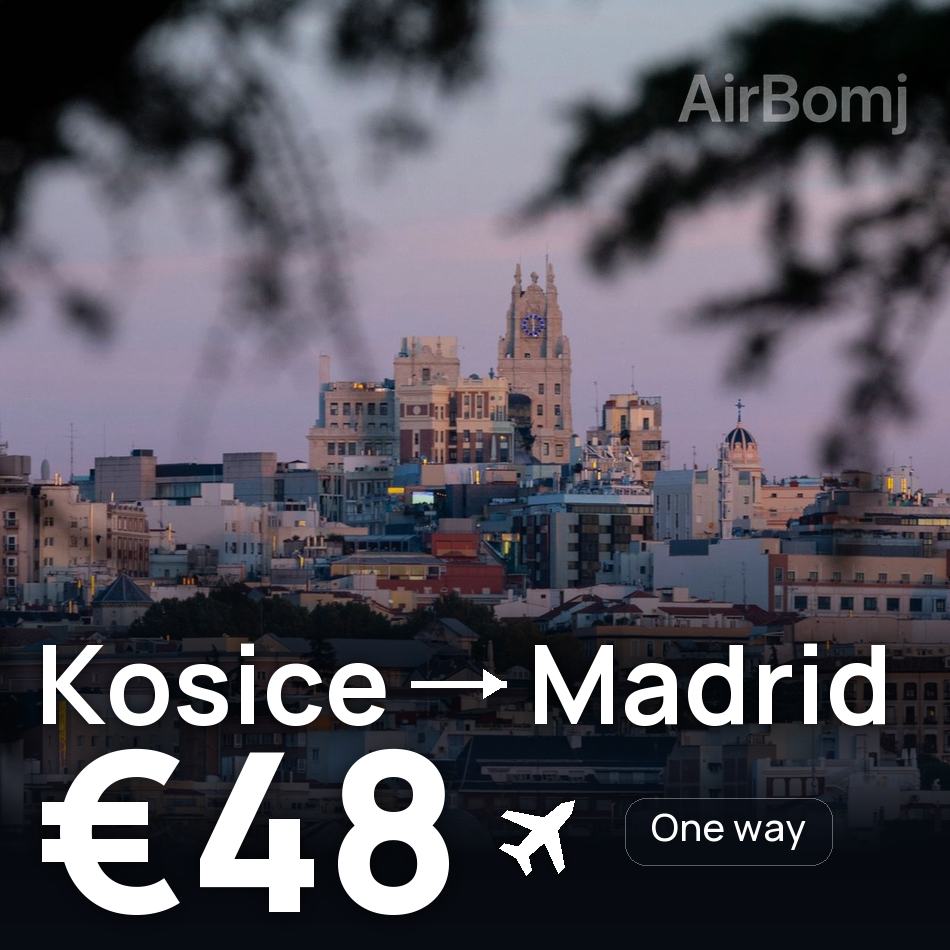 تذكرة طيران: كوشيتسه — مدريد، €48
