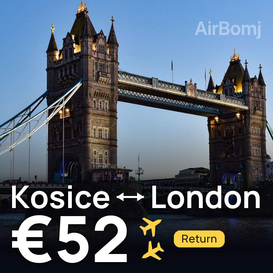تذكرة طيران: كوشيتسه — لندن، €52