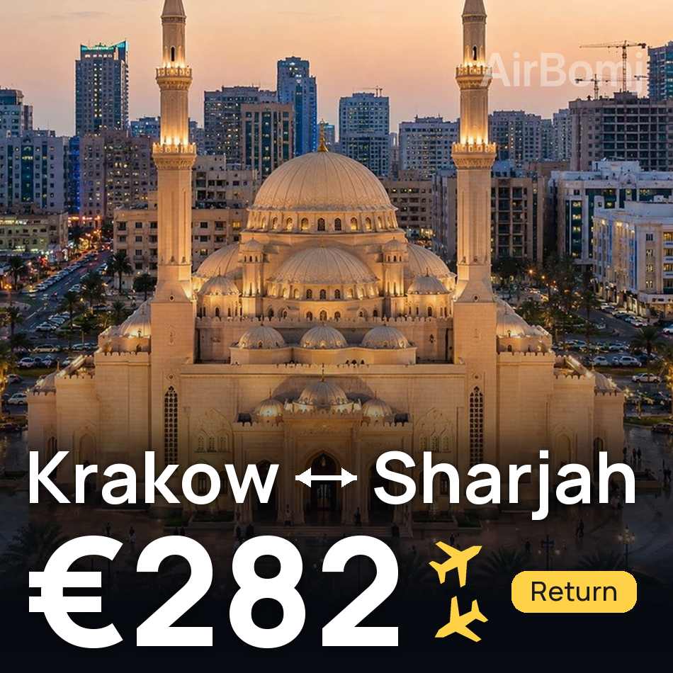 Flight ticket: Krakow to Sharjah, €282