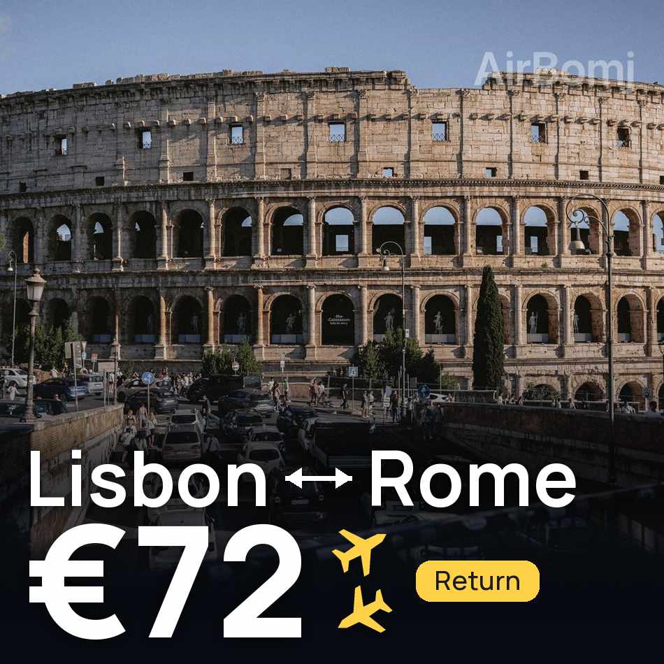 Uçak bileti: Lizbon — Roma, €72