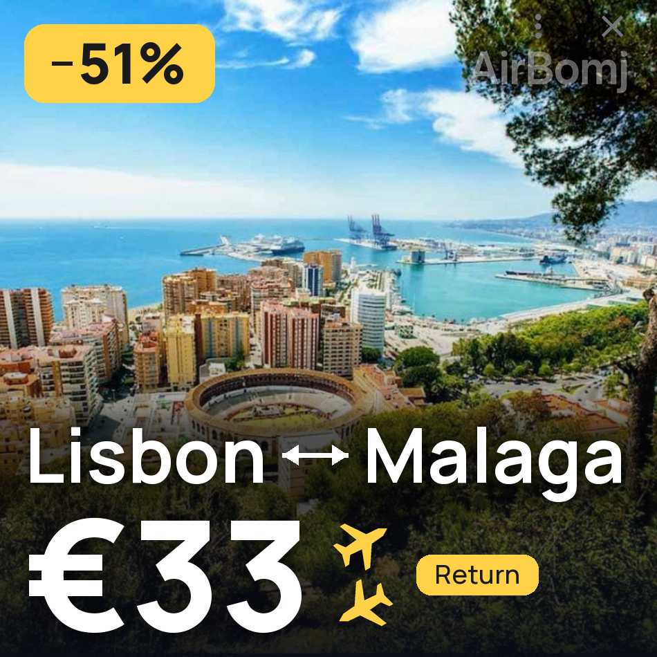 Uçak bileti: Lizbon — Málaga, €33