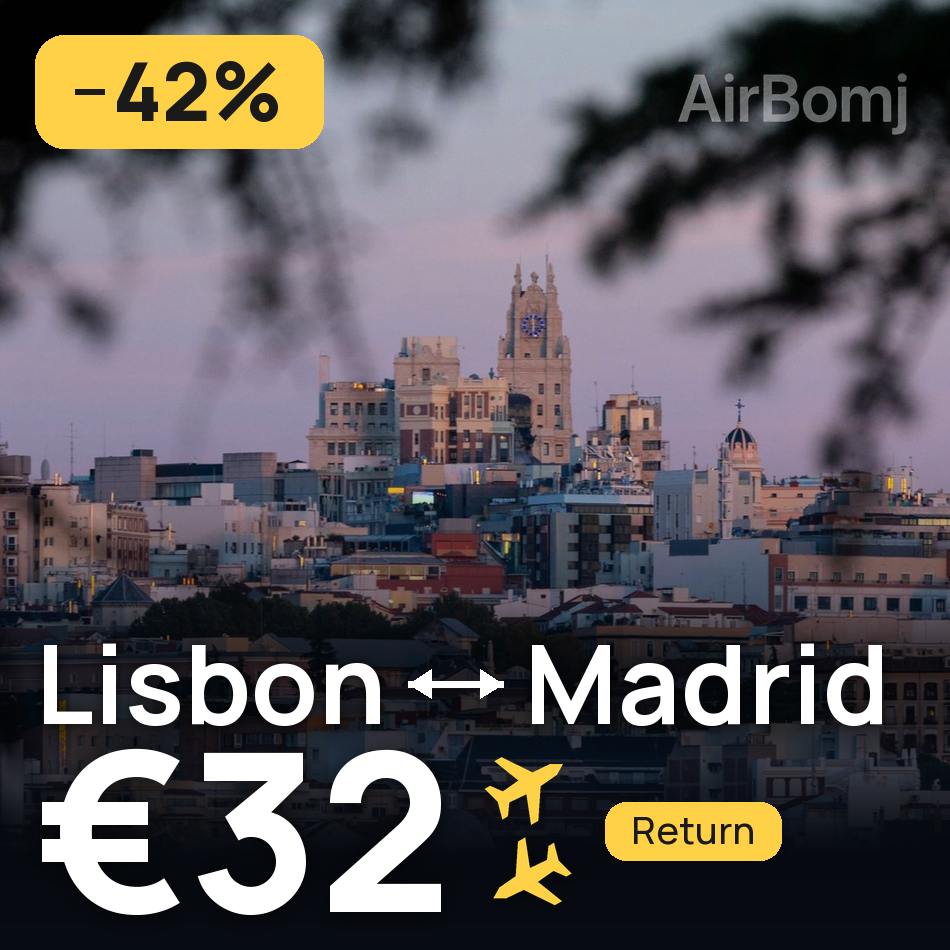 Uçak bileti: Lizbon — Madrit, €32