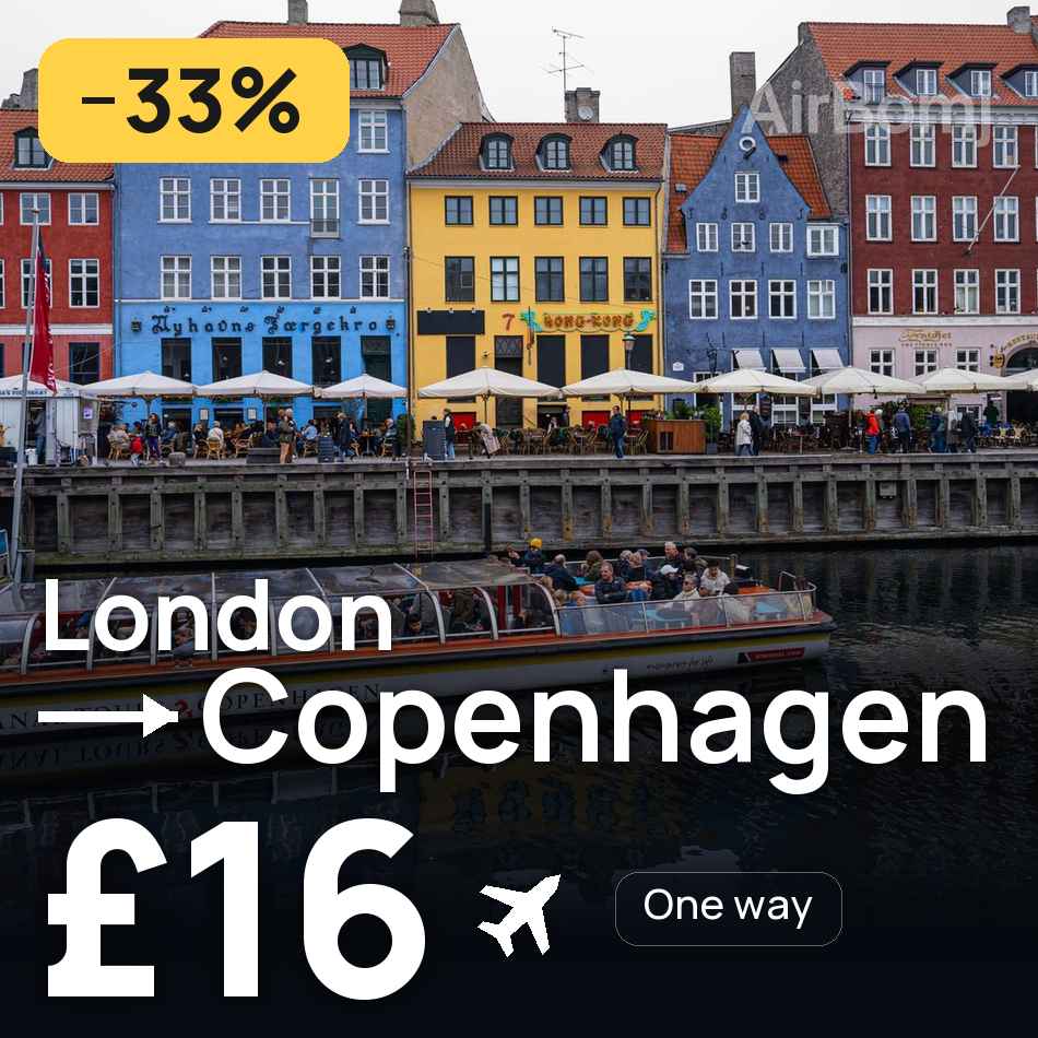 Biglietto aereo: Londra — Copenaghen, £16
