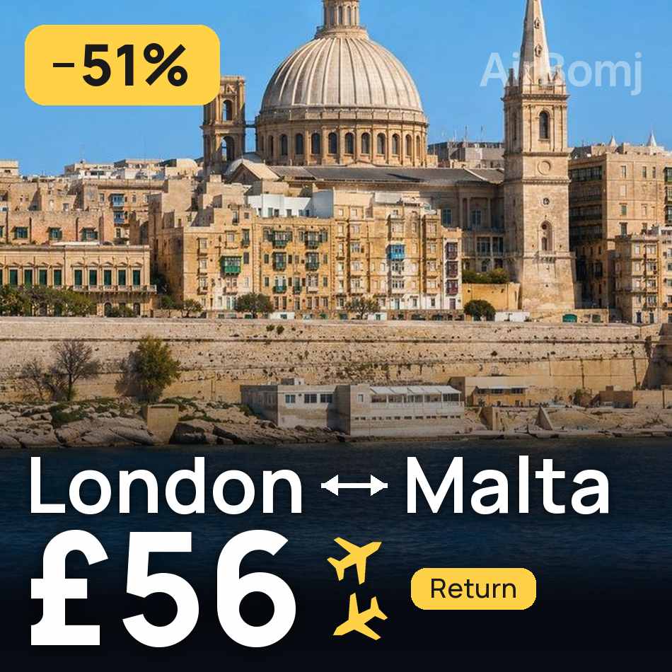 Biglietto aereo: Londra — La Valletta, £56