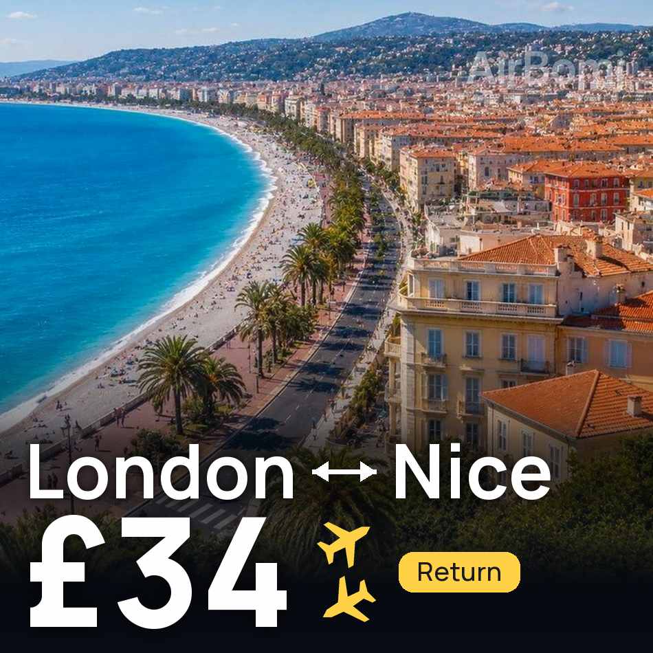 Biglietto aereo: Londra — Nizza, £34