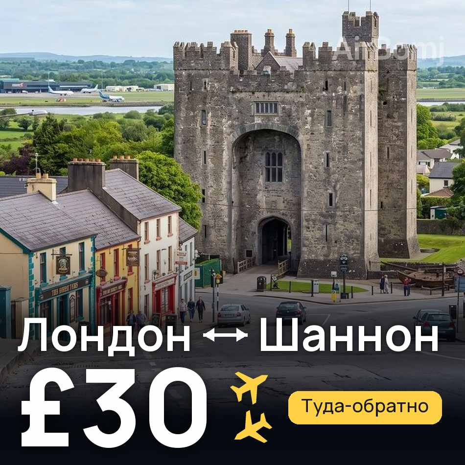 Авиабилет: Лондон — Шаннон, £30