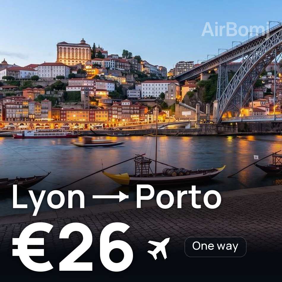 Uçak bileti: Lyon — Porto, €26