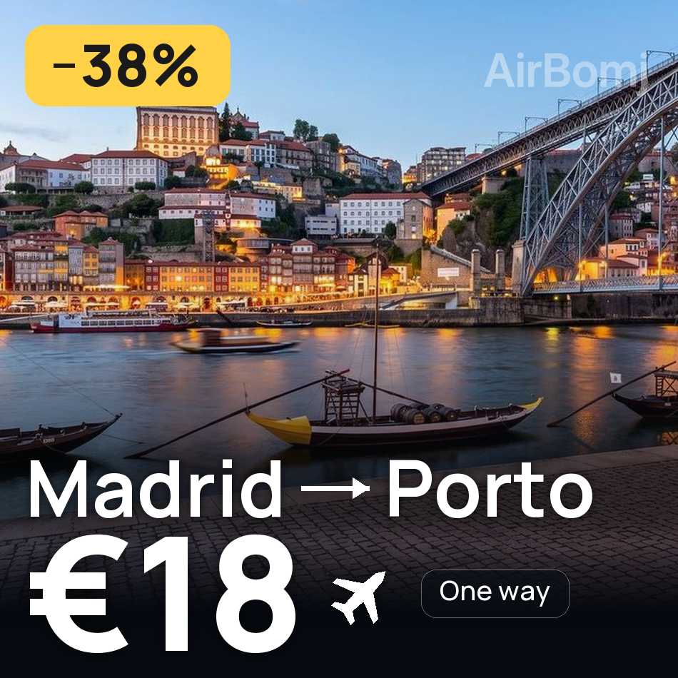 Biglietto aereo: Madrid — Porto, €18
