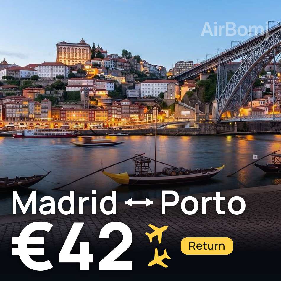 Biglietto aereo: Madrid — Porto, €42