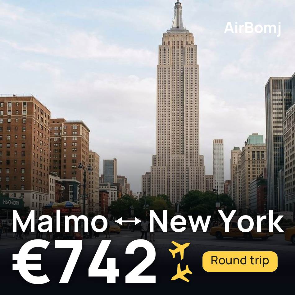تذكرة طيران: مالمو — نيويورك، €742