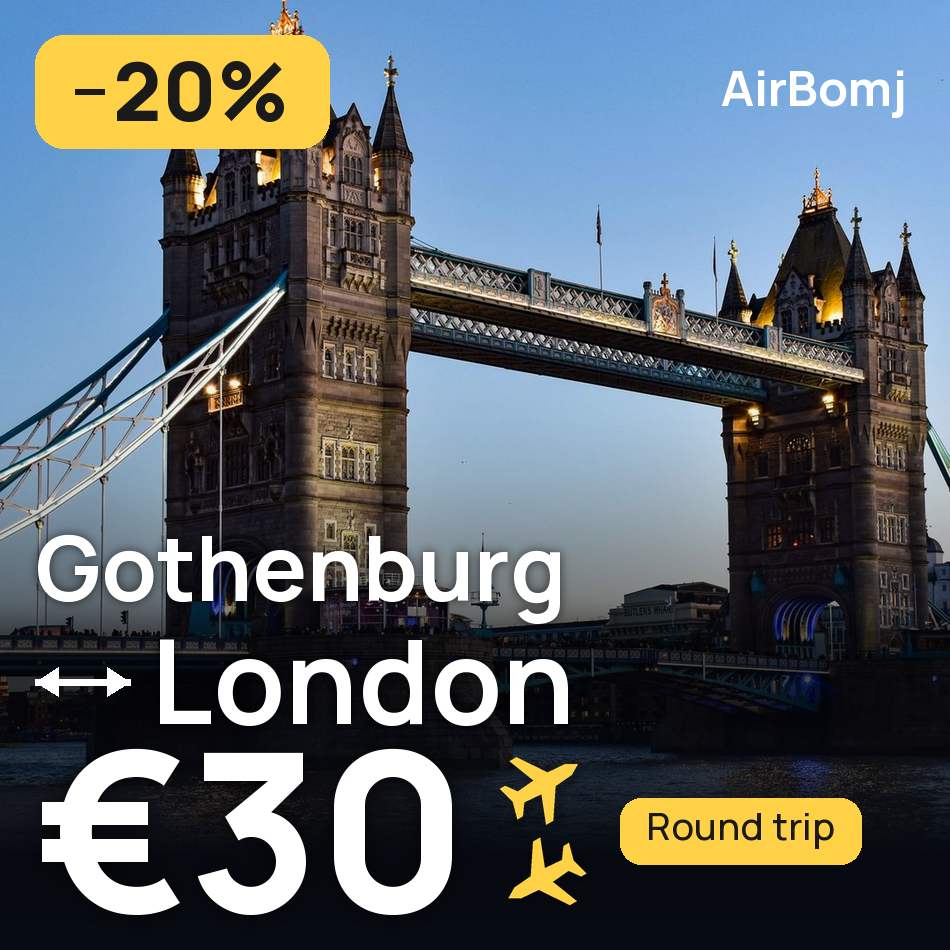 تذكرة طيران: جوتنبرج — لندن، €30