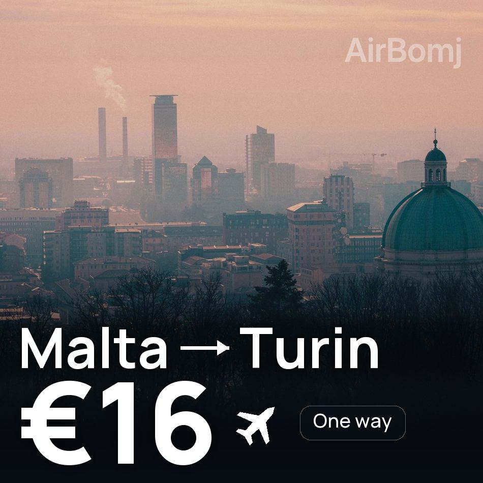 Flugticket: Valletta — Turin, €16