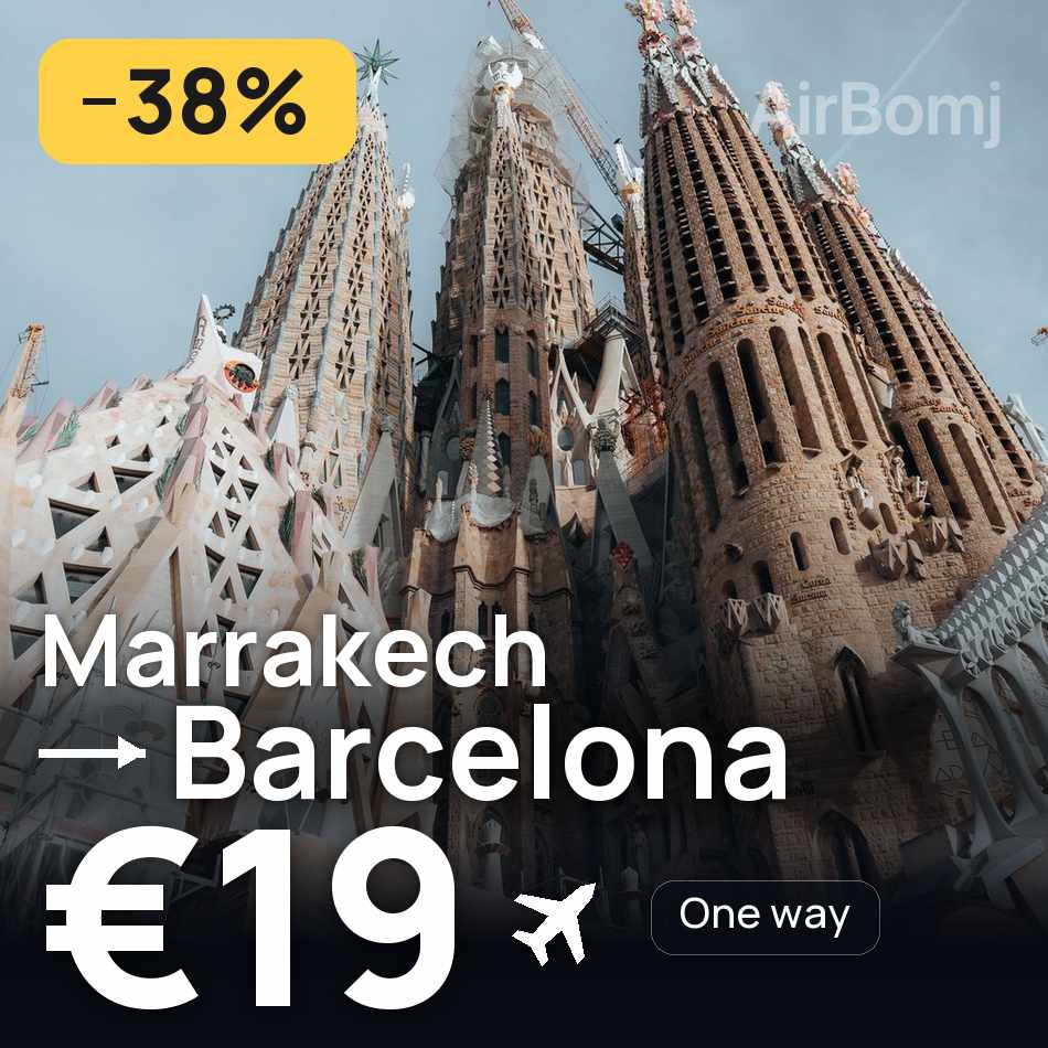 تذكرة طيران: مراكش — برشلونة، €19
