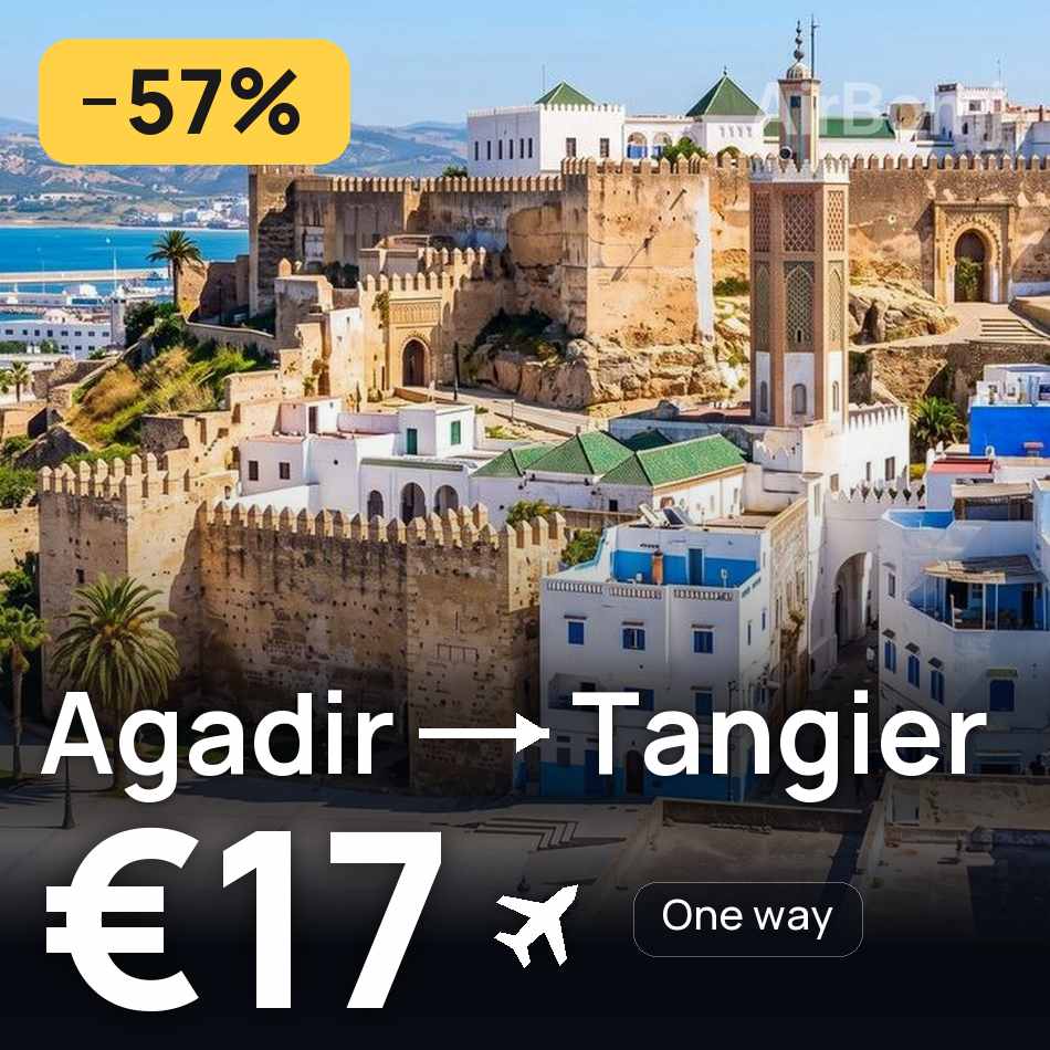تذكرة طيران: أغادير — طنجة، €17