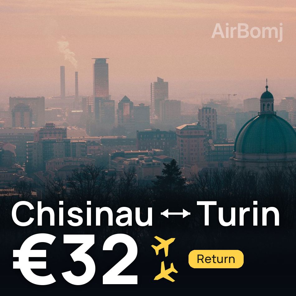 تذكرة طيران: كيشيناو — تورينو، €32