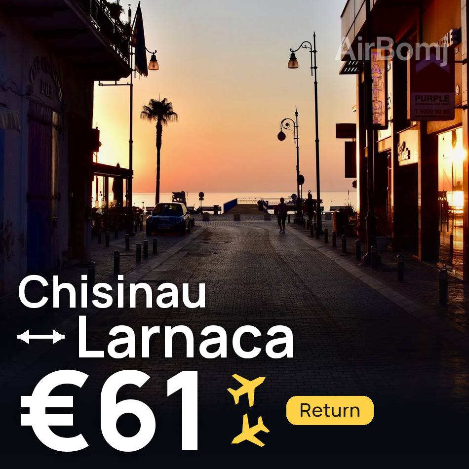 تذكرة طيران: كيشيناو — لارنكا، €61