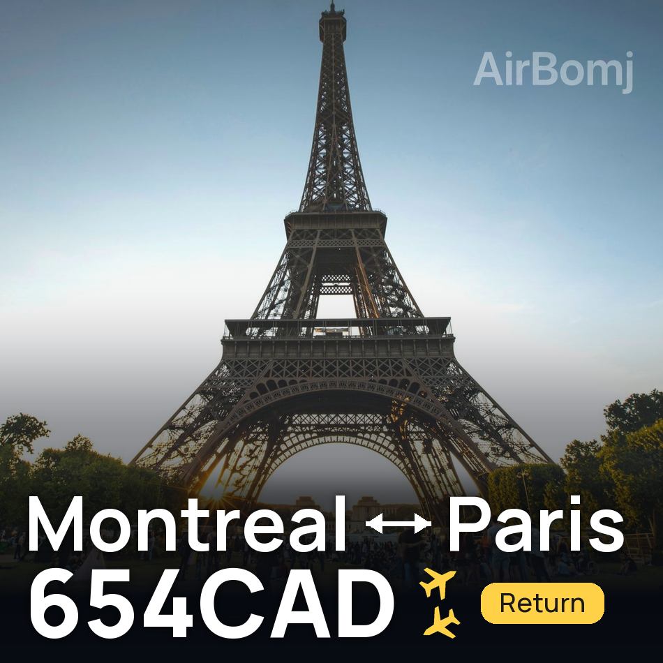 تذكرة طيران: مونتريال — باريس، 654CAD