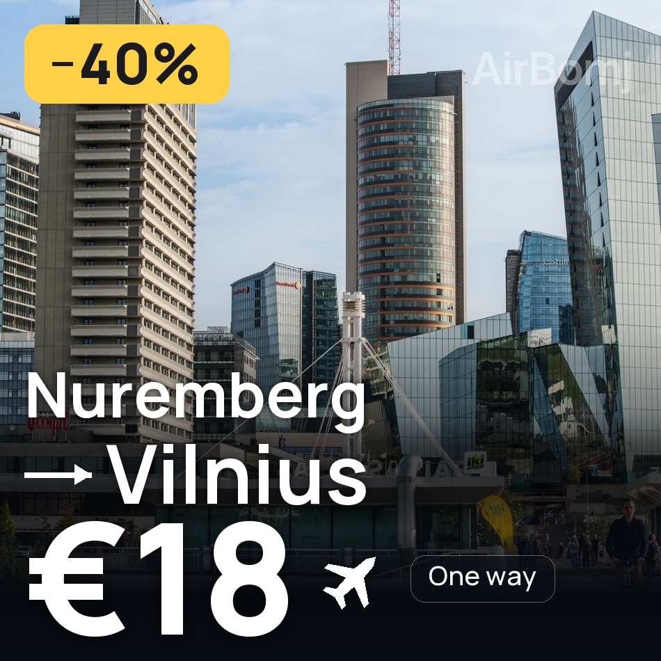 تذكرة طيران: نورنبرج — ڤيلنيوس، €18