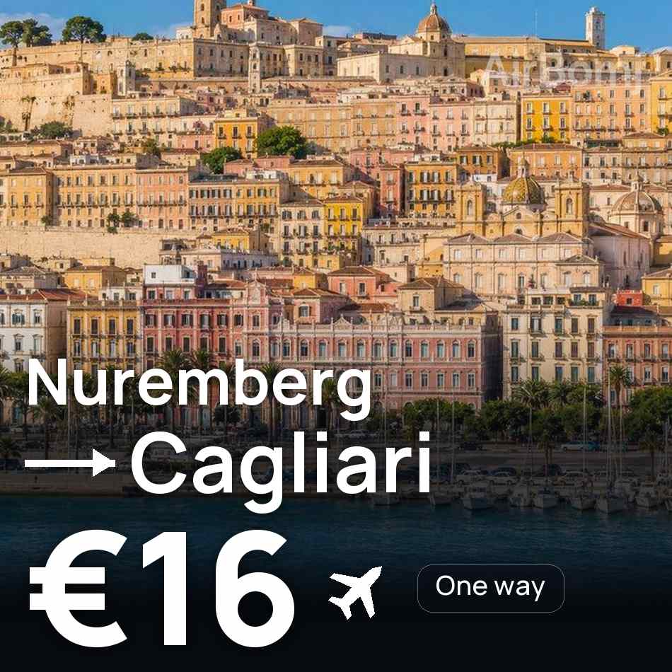 تذكرة طيران: نورنبرج — كالياري، €16