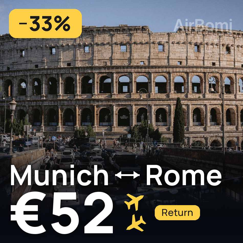 تذكرة طيران: ميونخ — روما، €52