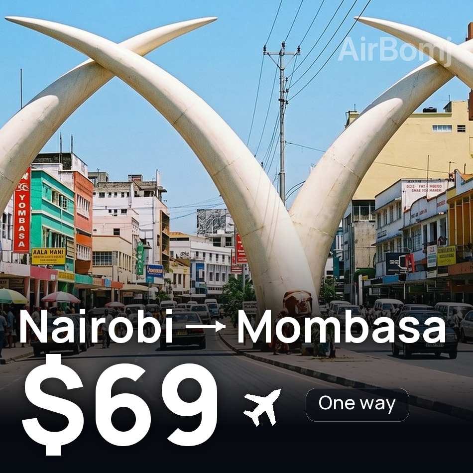 Passagem aérea: Nairóbi — Mombaça, $69