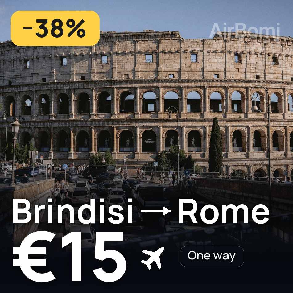 تذكرة طيران: برينديزي — روما، €15