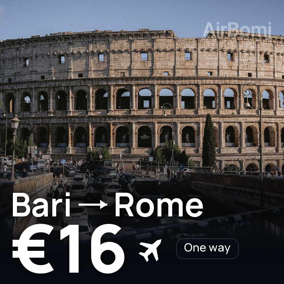 تذكرة طيران: باري — روما، €16