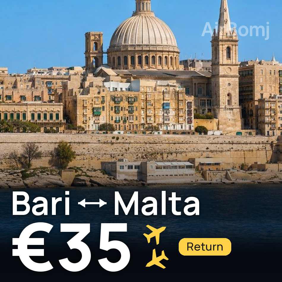 تذكرة طيران: باري — مالطا، €35