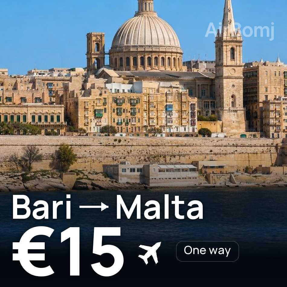 تذكرة طيران: باري — مالطا، €15