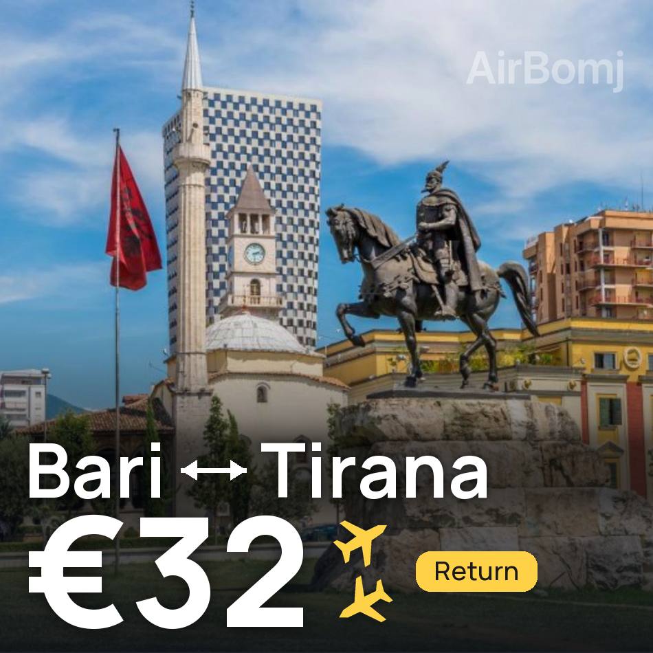 تذكرة طيران: باري — تيرانا، €32