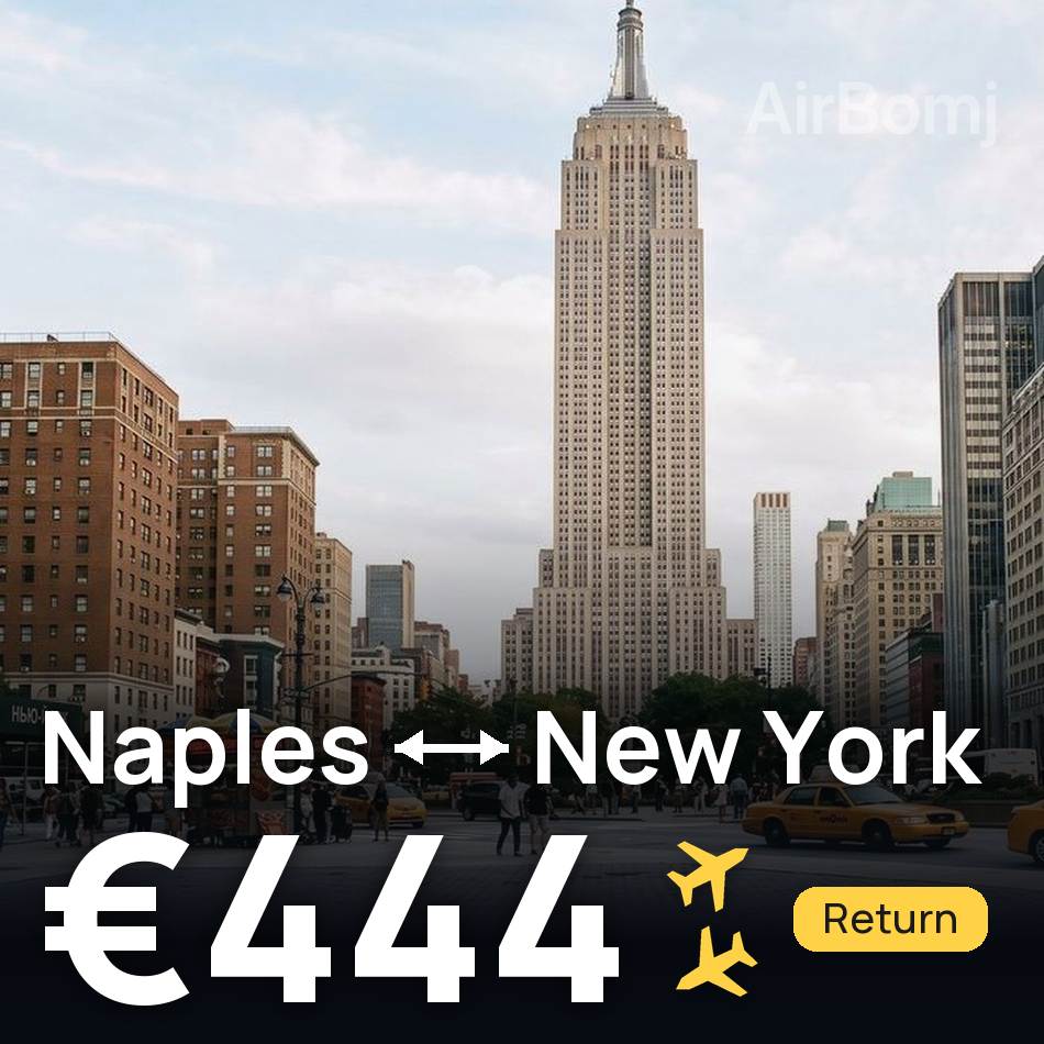 تذكرة طيران: نابولي — نيويورك، €444