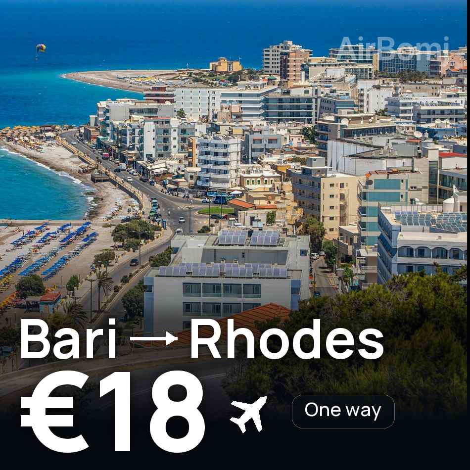 تذكرة طيران: باري — رودس، €18