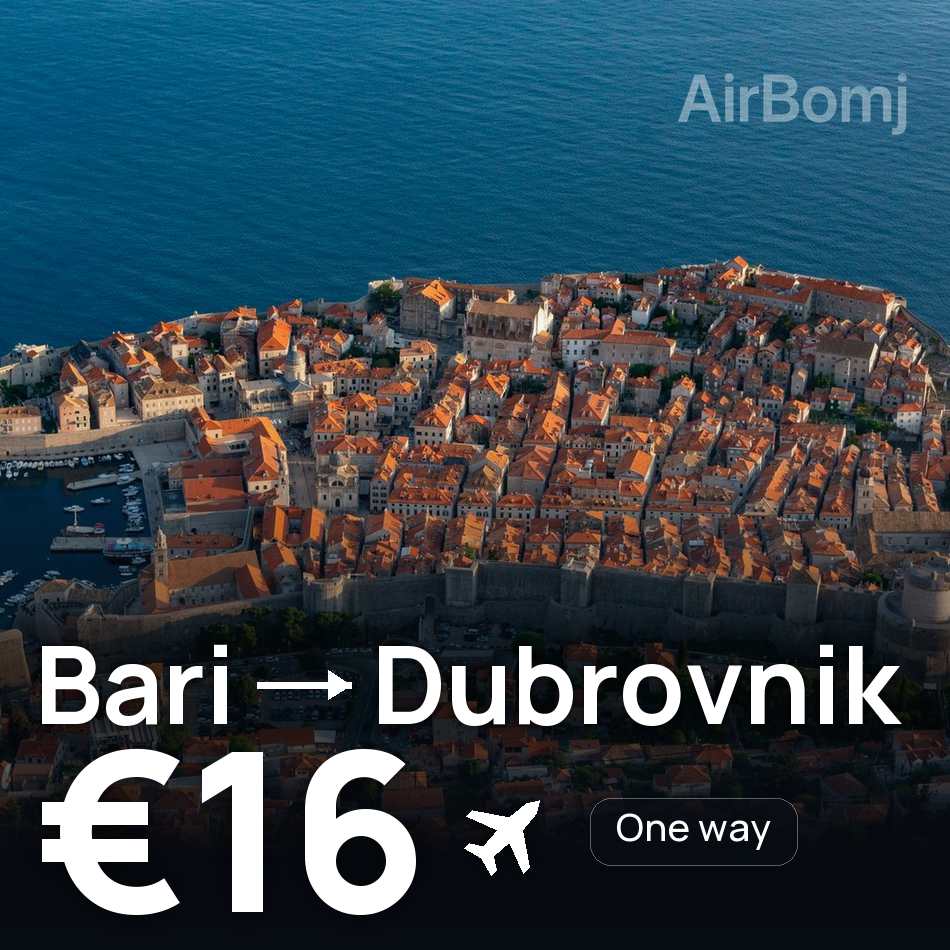 تذكرة طيران: باري — دوبروڤنيك، €16