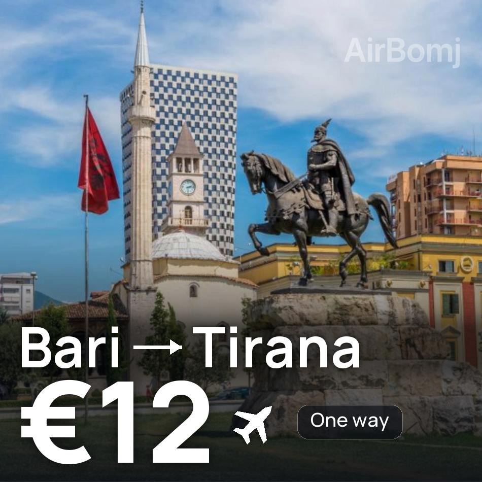 تذكرة طيران: باري — تيرانا، €12