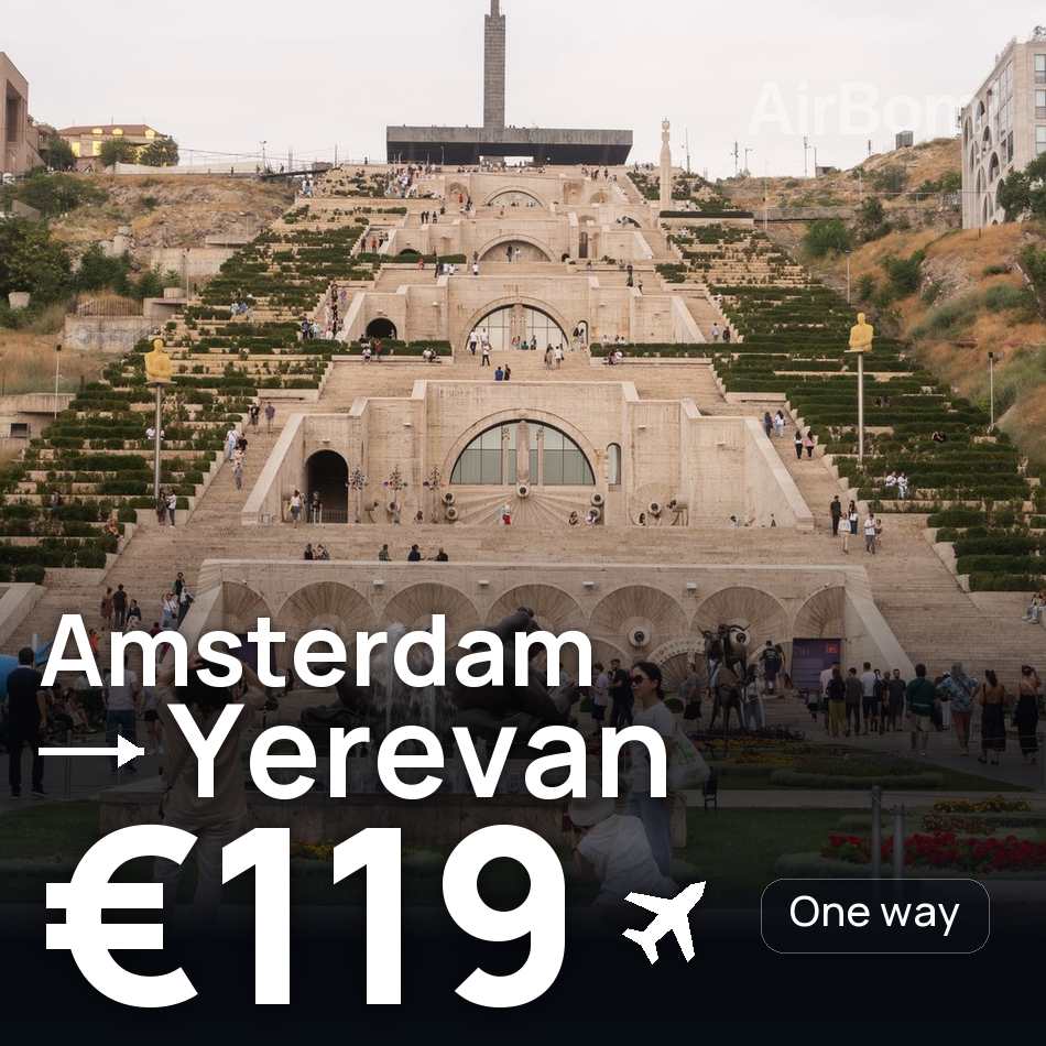 تذكرة طيران: أمستردام — يريفان، €119