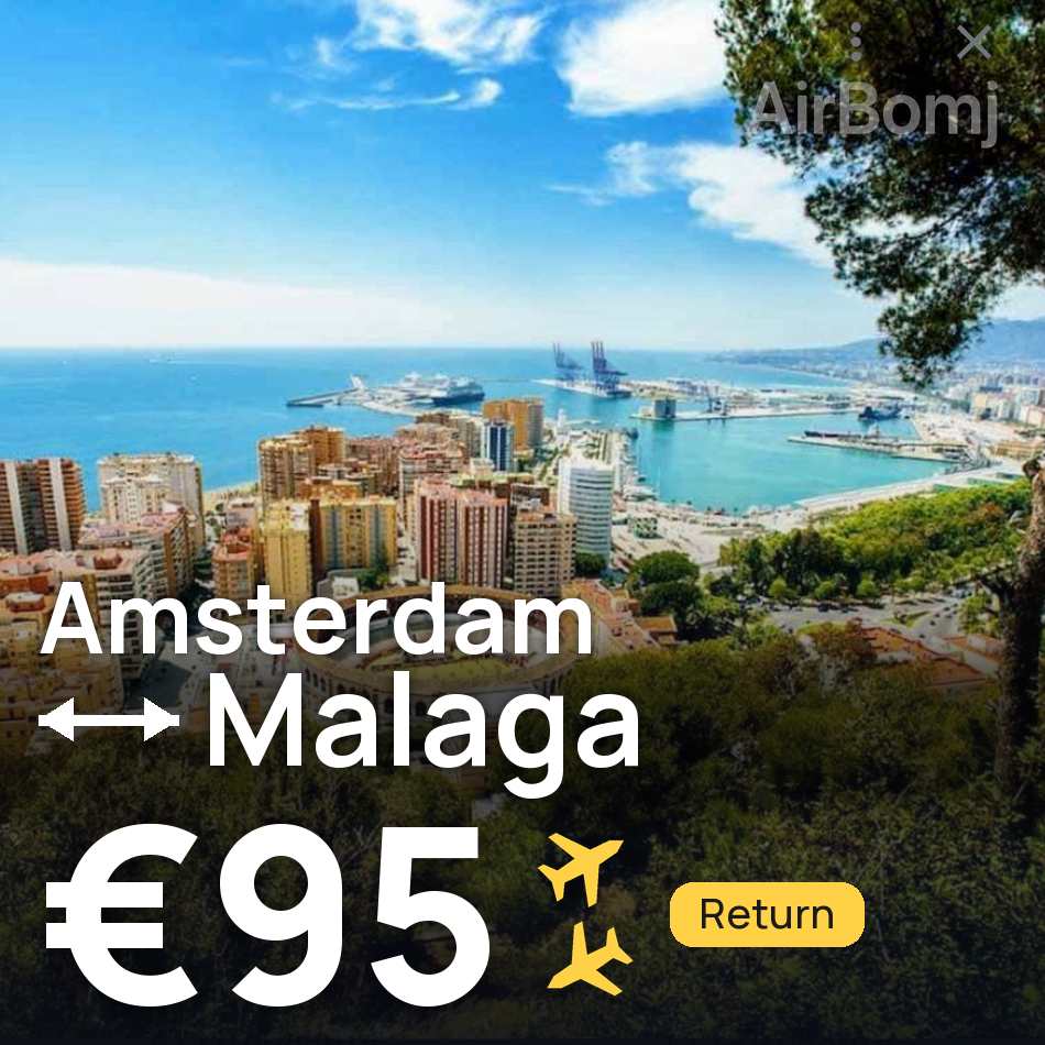 تذكرة طيران: أمستردام — مالاجا، €95