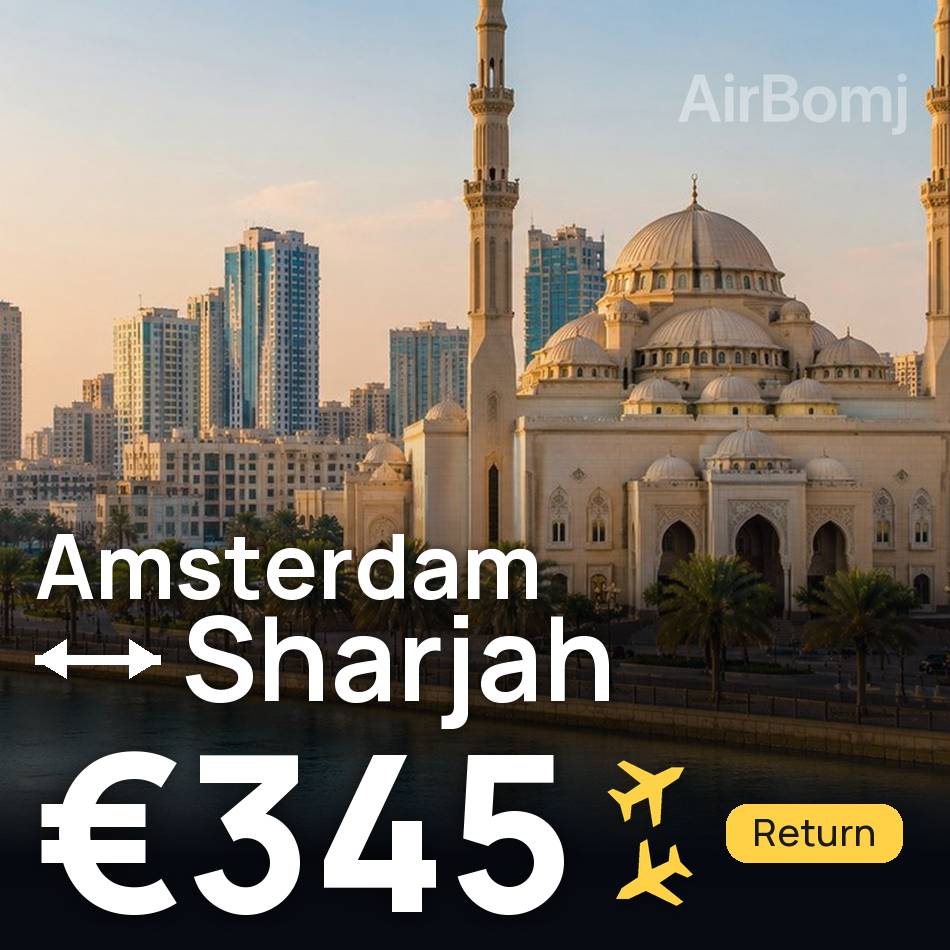 تذكرة طيران: أمستردام — الشارقة، €345