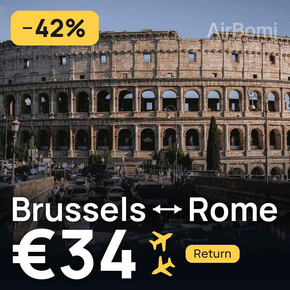 تذكرة طيران: بروكسل — روما، €34