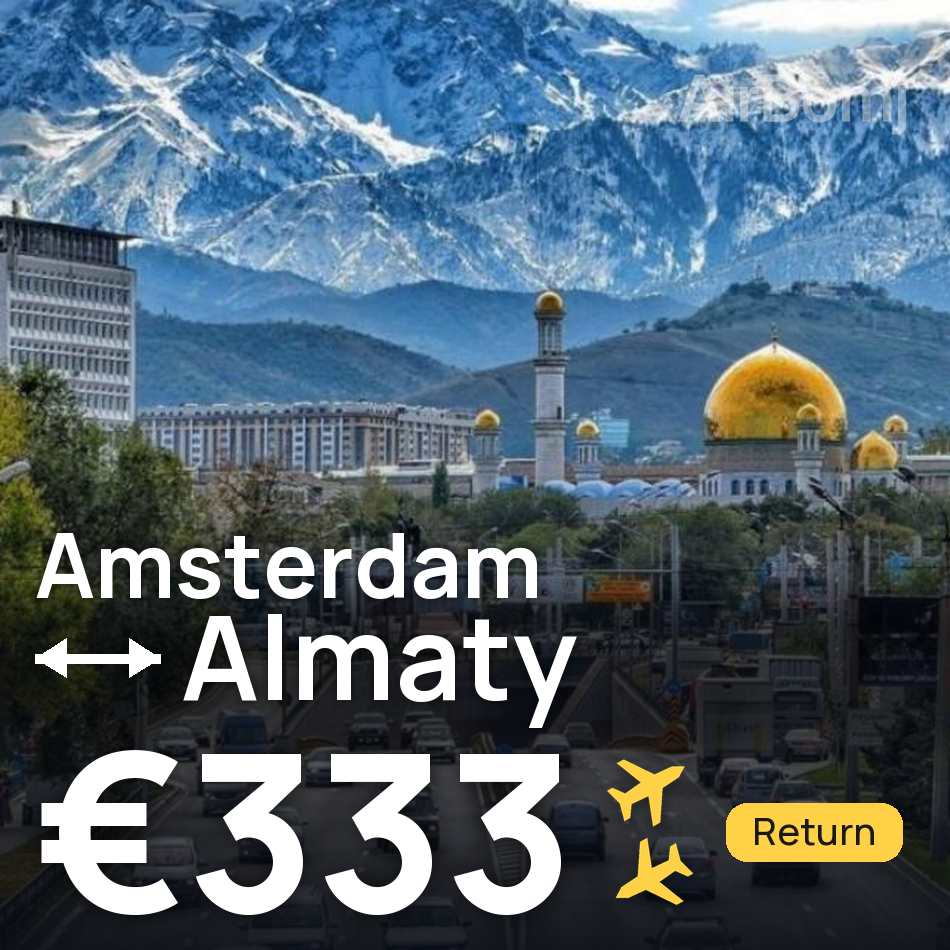 تذكرة طيران: أمستردام — ألماطة، €333