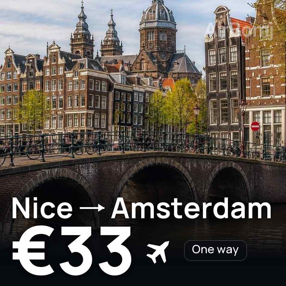 تذكرة طيران: نيس — أمستردام، €33