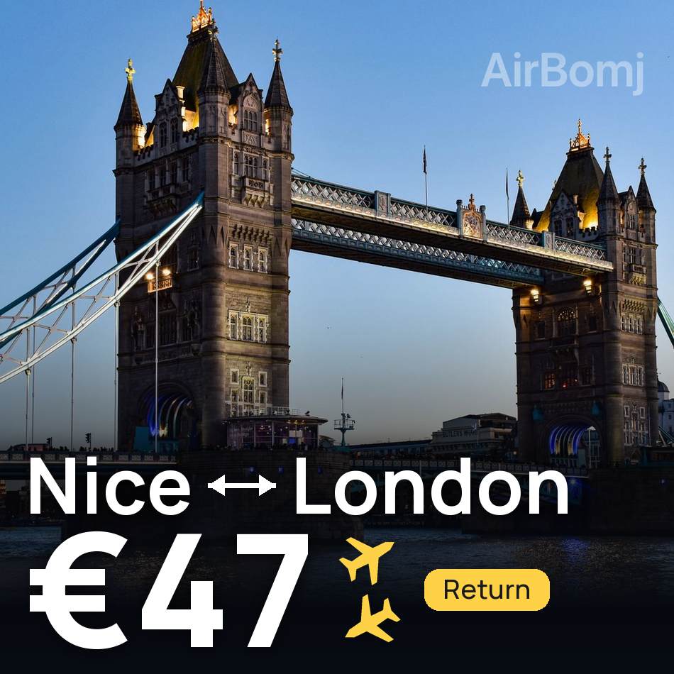 تذكرة طيران: نيس — لندن، €47