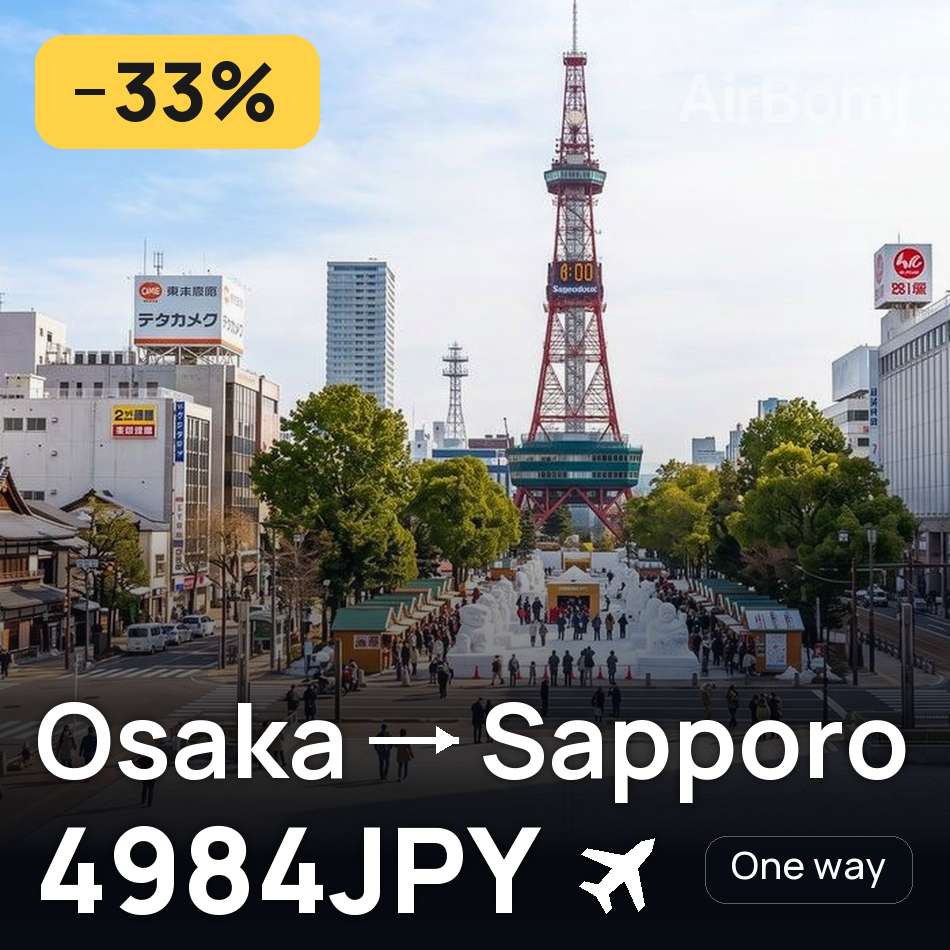 Flight ticket: Osaka to Sapporo, 4984JPY