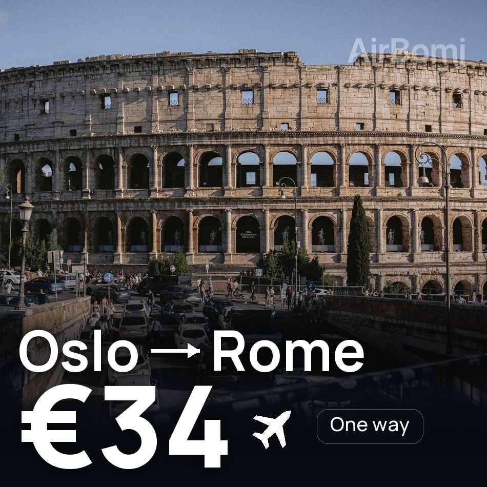 Uçak bileti: Oslo — Roma, €34