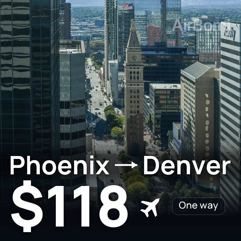 تذكرة طيران: فينيكس — دنفر، $118