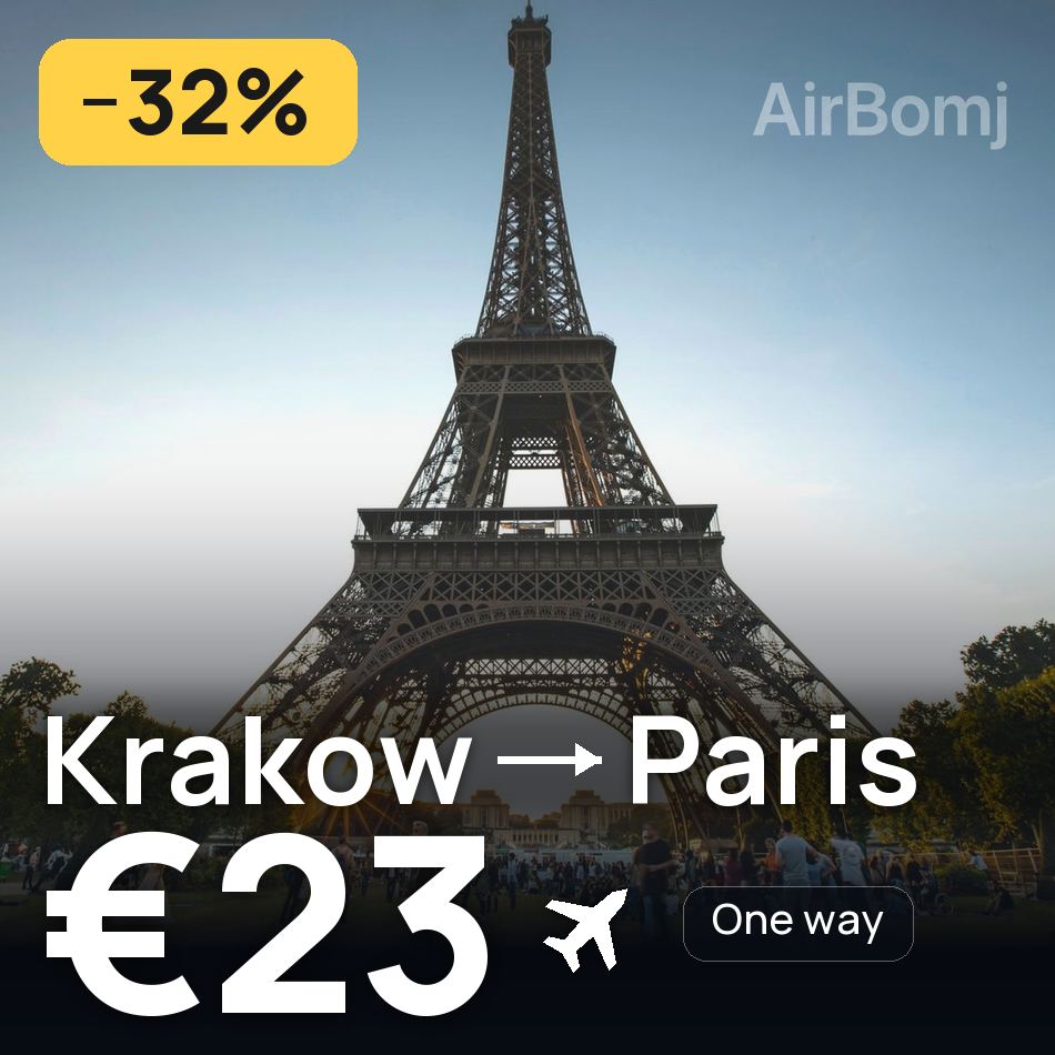 Biglietto aereo: Cracovia — Parigi, €23